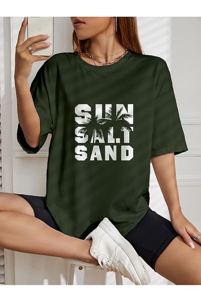 aynewmoda Tricou supradimensionat cu imprimeu Sun Just Sand