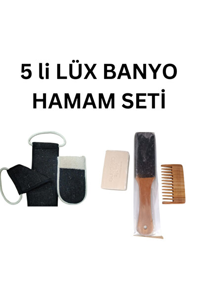 CNGZSHOP 5'Li Doğal Keçi Kılı Banyo Sırt Lifi Ve El Kesesi Topuk Törpüsü Ahşap Şimşir Tarak Sabun Set