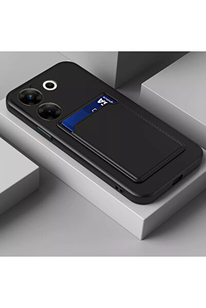 Fibaks Tecno Camon 20 Pro 5g Case with Camera Protection Card Holder Wallet Red Key Black Silicone Cover