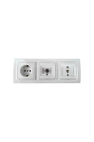 ELBİ Elbi Zena White Triple Set مقبس مؤرض + مقبس تلفزيون قمر صناعي + Numeris Cat3 Rj11