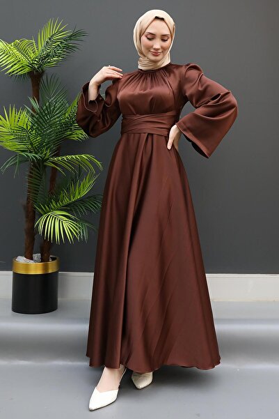 GİZ AGİYİM Καφέ φόρεμα με μουσουλμανικό νάζλι