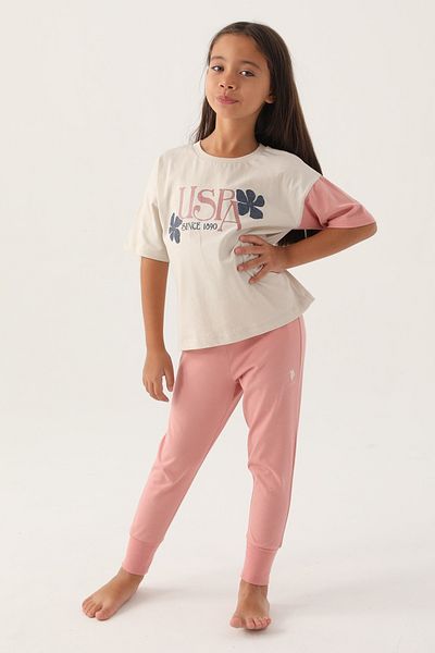U.S. Polo Assn. New Season Κοριτσίστικες πιτζάμες με κοντομάνικο επάνω κάτω σετ