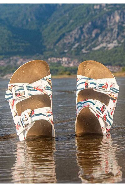 Dogo Women's Vegan Leather White Slippers - Koi World Design