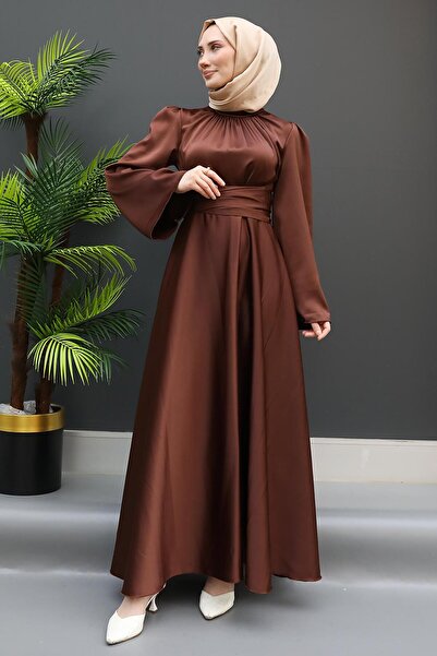 GİZ AGİYİM Καφέ φόρεμα με μουσουλμανικό νάζλι