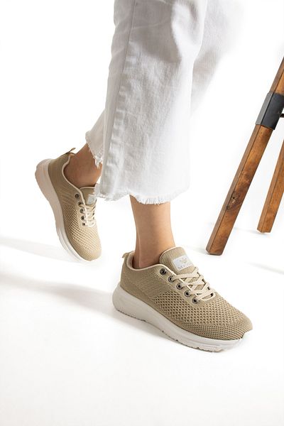 İnan Ayakkabı WOMEN'S BEIGE COLORED KNITWEAR SNEAKERS & SPORTS SHOES (4 CM SOLE LENGTH)