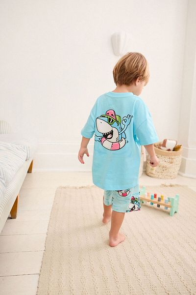 Ladin Store Boy's Shark Printed Cotton Blue Shorts Σετ - Νέα σεζόν