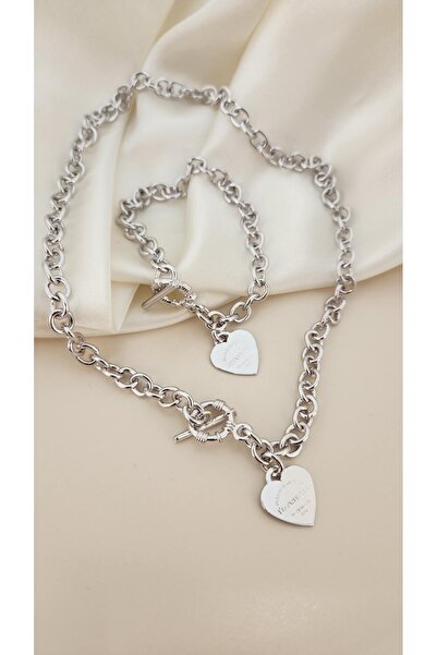 Momos Tiffany model gümüş rengi kolye bileklik seti