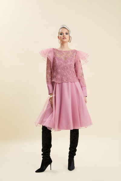 VERDA Bolerolu İnce Askılı Pembe Abiye Elbise