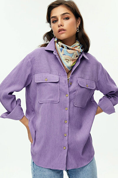 MissKybele Uzun Kollu Düğme Detaylı Yakalı Çift Kapaklı Göğüs Cepli Fitilli K...