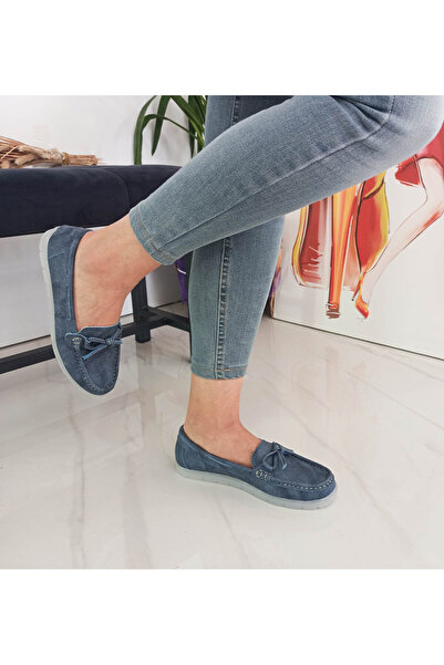 GDT Ayakkabı Mavi Renk Şeffaf  Düz Taban  Kot Malzeme Fiyonklu Kadın Babet