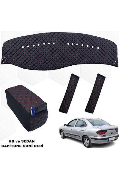 caraks Megane 1 Black-Red Chest Rug+Armrest+Belt Comfort Hb-Sedan