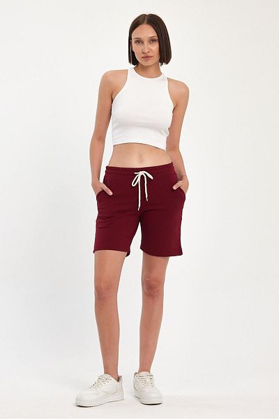 FİHA /3502-Women's Licra Cino Pocket Shorts - Bordo