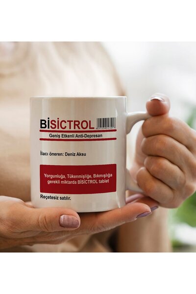 Bk Gift Kişiye Özel Komik İlaç Tasarımlı Beyaz Kupa Bardak-2, Arkadaşa Hediye...