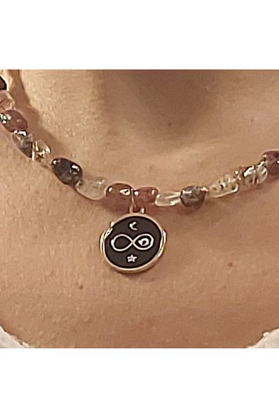 MSTR Art Black Enamel Square Infinity Pendant Necklace - Black Enamel Infinity Pendant Necklace