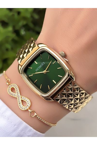 Homies HOMİES Square Women's Wristwatch and Bracelet Set - Gift