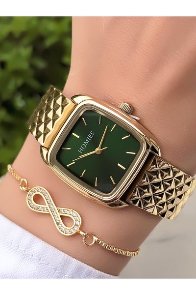 Homies HOMİES Square Women's Wristwatch and Bracelet Set - Gift