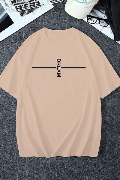 MODAGEN Μπλουζάκι Unisex Beige Crew Neck Dream με στάμπα oversize