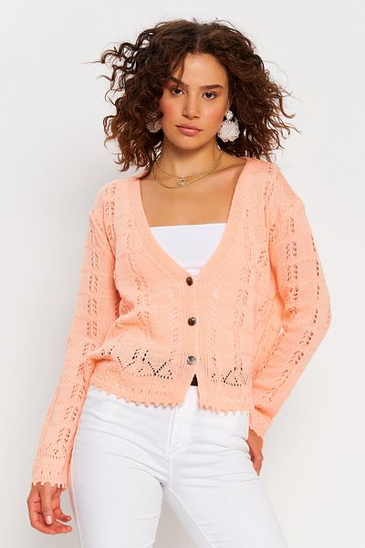 Hopoi Women's Salmon Metal Buttoned Crop Cardigan 40038