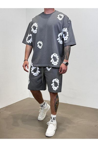 Rey Polo MEN'S PRINTED OVERSIZE SHORTS SUIT