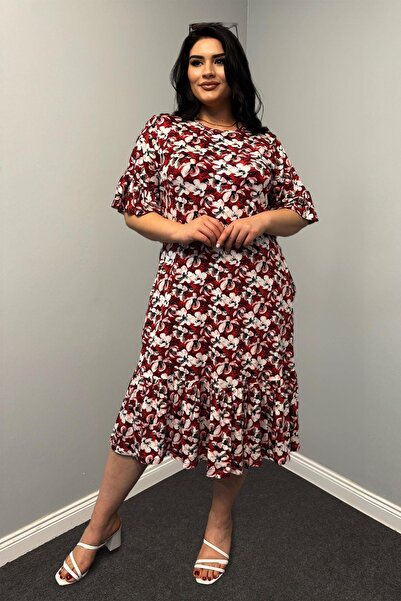 Siyezen Plus Size Cotton Lycra Dress with Ruffled Pockets Sleeves