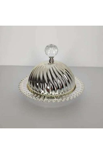 İnova Home Decor Asel Silver Colored Metal Snack Bowl and Turkish Delight Bowl - Round Lid