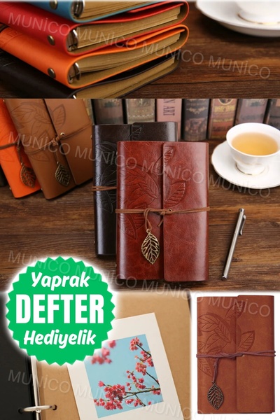 Munico Yaprak Desenli Çizgisiz Taşınabilir Öğrenciler Okul Yazma Defter Seyah...