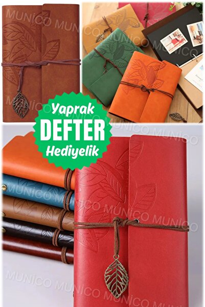 Munico Vintage Suni Deri Yaprak Dize Bağlı Boş Kraft Kağıt günlük defteri Diz...