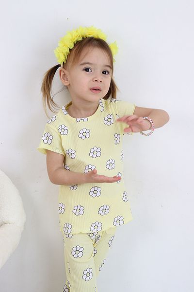 Harika KIDS Girl's Floral Printed Report Fabric Basic Bottom Top Double Set