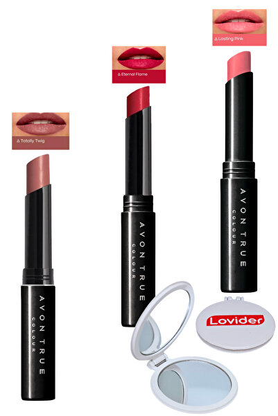 AVON Beauty 3'lü Ruj Paketi - Totally Twig + Eternal Flame + Lasting Pink + Lovider Cep Aynası