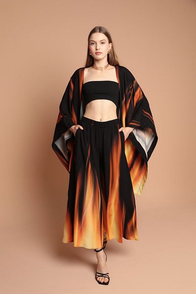 lovebox Set kimono pentru femei, cu mâneci lungi, țesătură de viscoză, de tranziție de culoare, sezon nou
