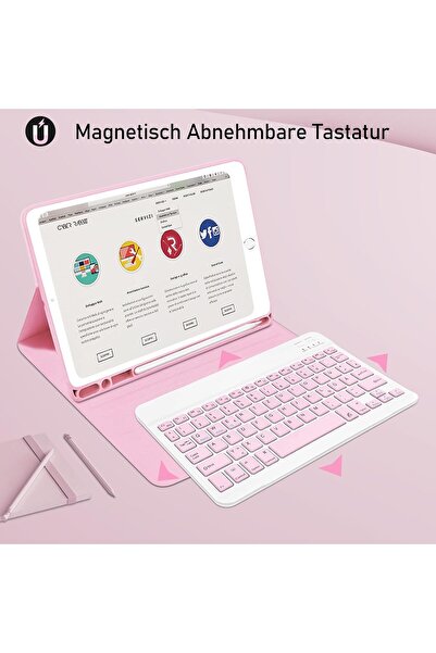 m.tk moveteck İpad 7. Nesil 10.2 Uyumlu Tablet Bluetooth Özellik Kablosuz Kalem Bölme Klavyeli Kılıf