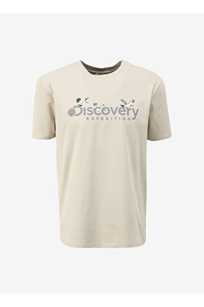 Discovery Expedition D4SM-TST3310 Bej Bisiklet Yaka Basic Baskılı Erkek T-Shirt