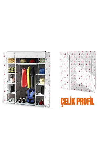 HOLTECH Çift Yandan Raflı Çelik Profilli Bez Dolap Süper Kumaş Gardırop