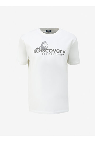 Discovery Expedition D4SM-TST3311 Beyaz Bisiklet Yaka Basic Baskılı Erkek T-S...
