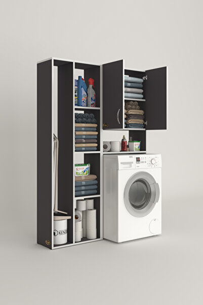 Kenzlife Çamaşır Makinesi Dolabı Veronikasüpürge Gri 180*126*20 Banyo Arkalıksız Raflı