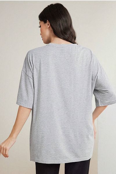 MODAGEN Μπλουζάκι Unisex Grey Crew Neck California με στάμπα oversize