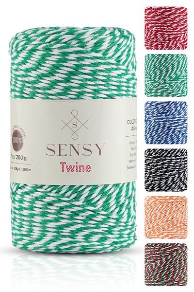 SENSY قسط 200 متر 200 جرام أخضر أبيض حزمة حبل هدية التفاف حبل Marteniçka حبل خيوط بيكر