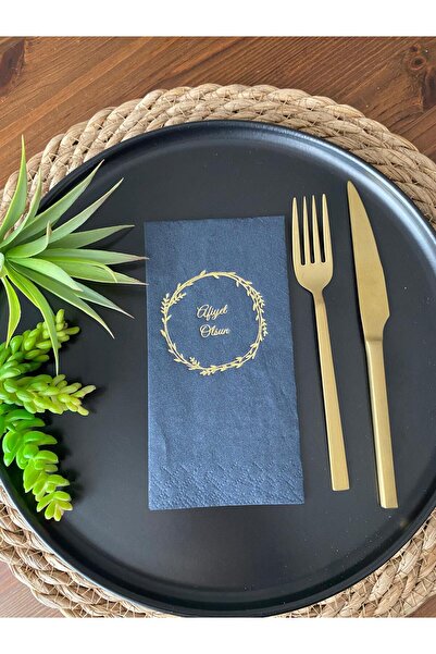 kidspartim Gold Gilded Black Wreathed Bon Appetit Napkin 16 Pieces