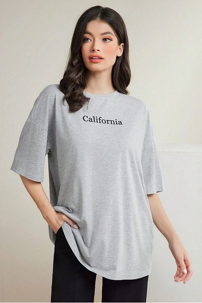 MODAGEN Μπλουζάκι Unisex Grey Crew Neck California με στάμπα oversize