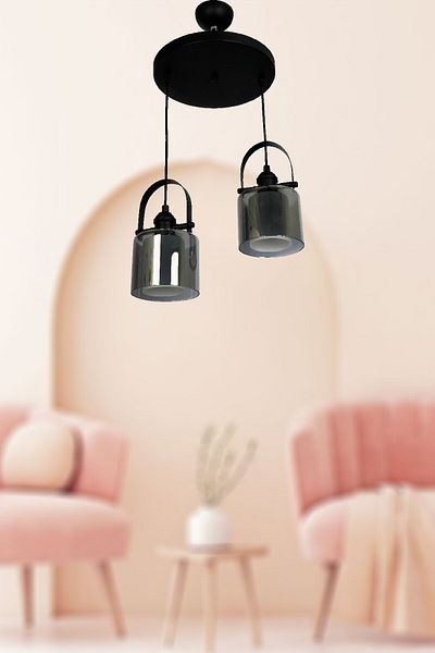 VENON LIGHTING BUBBLE - 2-Piece Pendant Lamp Glass Black Chandelier (Double Fume White)