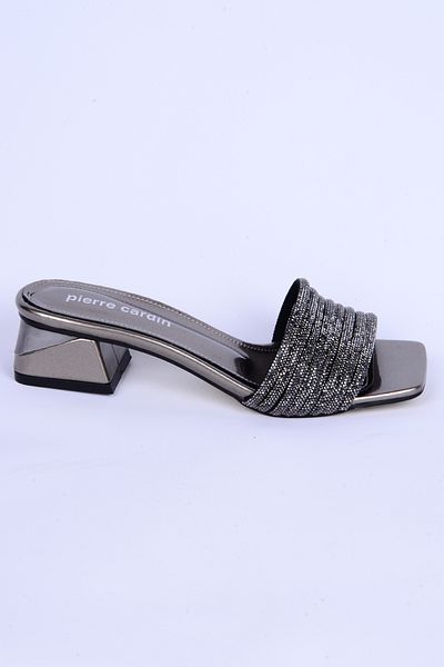 Pierre Cardin 53120 Stoned Thick Short Heel Comfortable Sole Platinum Daily Women's Slippers