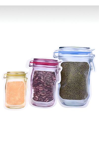 Eli-Ka Home Jar Appearance Refrigerator Storage Bag Set with Lockable Snap Fasteners 3 Pieces