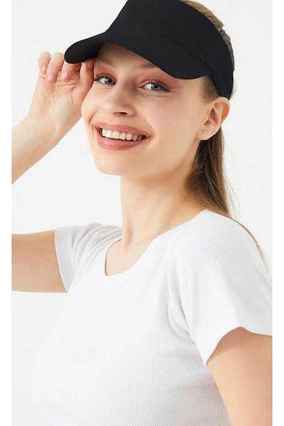 CosmoOutlet Adjustable Tennis Visor Black Hat with UV Protection