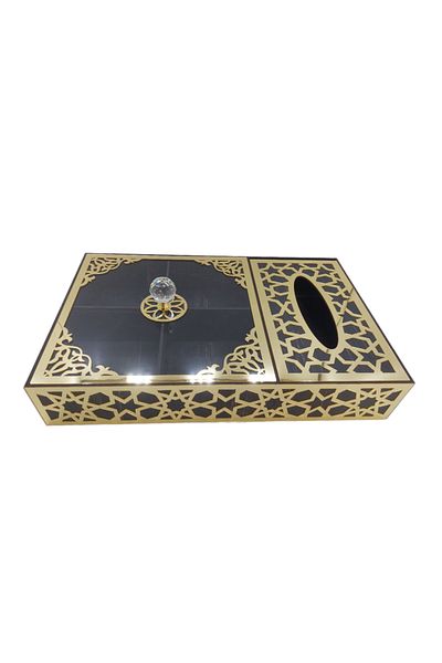 şamaksesuar Special Wooden Turkish Delight Chocolate Candy Nuts 4 Sections ( Black & Gold ) Napkin Box