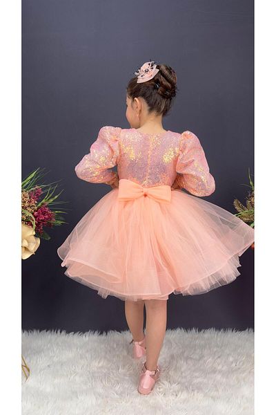 Little Pumpkin Παιδικό φόρεμα με παγιέτες 2 ετών Big Salmon Color Crinoline - Συνιστάται Slim Fit