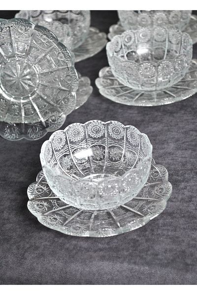 Purelegant 6-Person Crystal Glass Cookie Dessert Plate Breakfast Candy Holder Sauce Bowl Jam Set (12 Pieces)