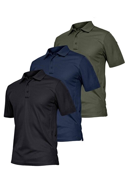 GHASSY CO. Ghassy Co. Erkek 3'lü Set Taktik Polo Yaka Gömlek Hızlı Kuruma Nem...