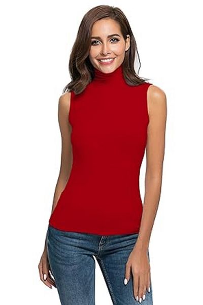 chulfa Women's Luxury Turtleneck Zero Sleeve Full Lycra Body