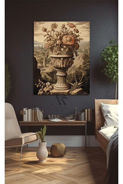 AR AJANS KANVAS TABLO FLOWER IN VASE GOLD DESIGN CANVAS PAINTING AR040665