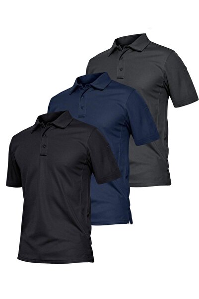 GHASSY CO. Ghassy Co. Erkek 3'lü Set Taktik Polo Yaka Gömlek Hızlı Kuruma Nem...